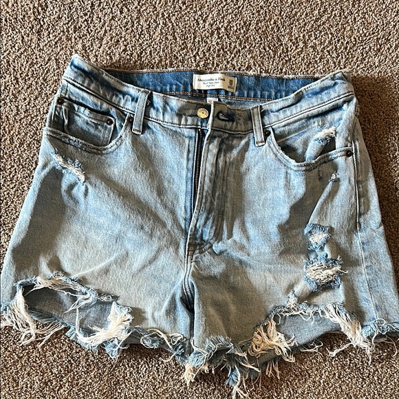 Abercrombie & Fitch Blue Jean Shorts High-Waisted Distressed - Picture 1 of 3